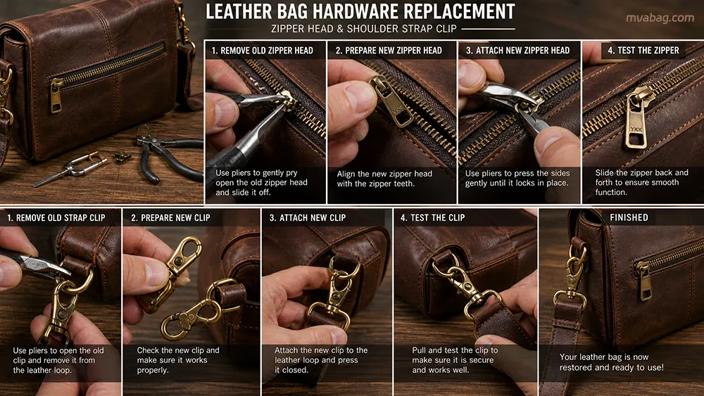 leather bag buckle & zipper fix