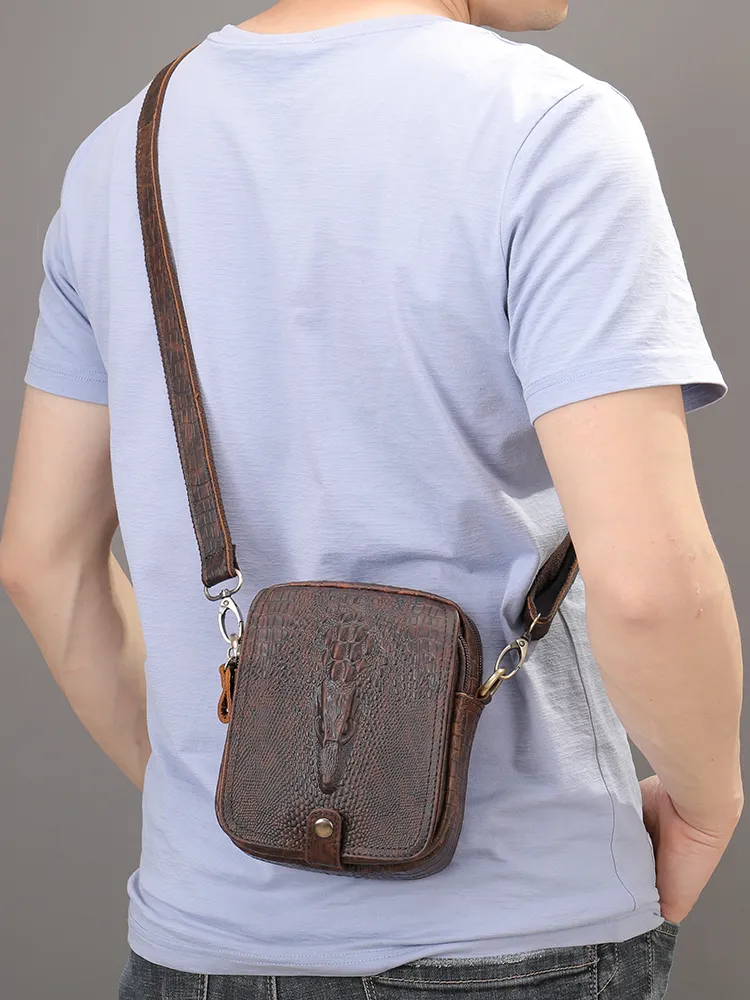 Crocodile Print Leather Bag, 2‑Color Wholesale Men Shoulder Bag - Image 3