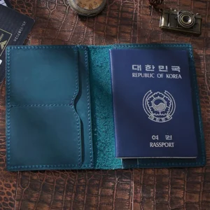 Green Crazy Horse leather passport holder style 1277 with passport sleeve