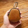 Handheld style 8061 Crazy Horse leather coin pouch with carabiner