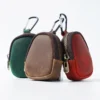 Zipper and carabiner detail of style 8061 leather coin pouch
