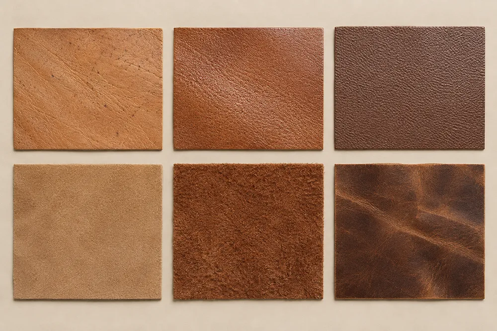 Aniline, semi-aniline, pigmented, nubuck, suede and pull-up leather finishes
