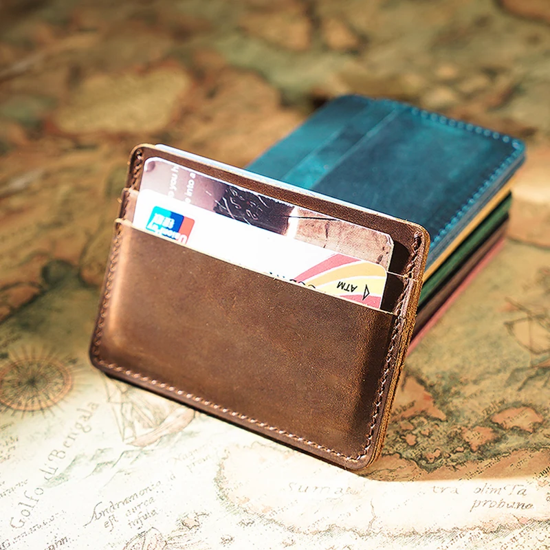 PK-103 Crazy Horse leather card holder in Brown with available colors
