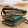 PK-118 Crazy Horse leather coin purse holding coins, cards and cash