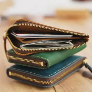 PK-118 Crazy Horse leather coin purse holding coins, cards and cash