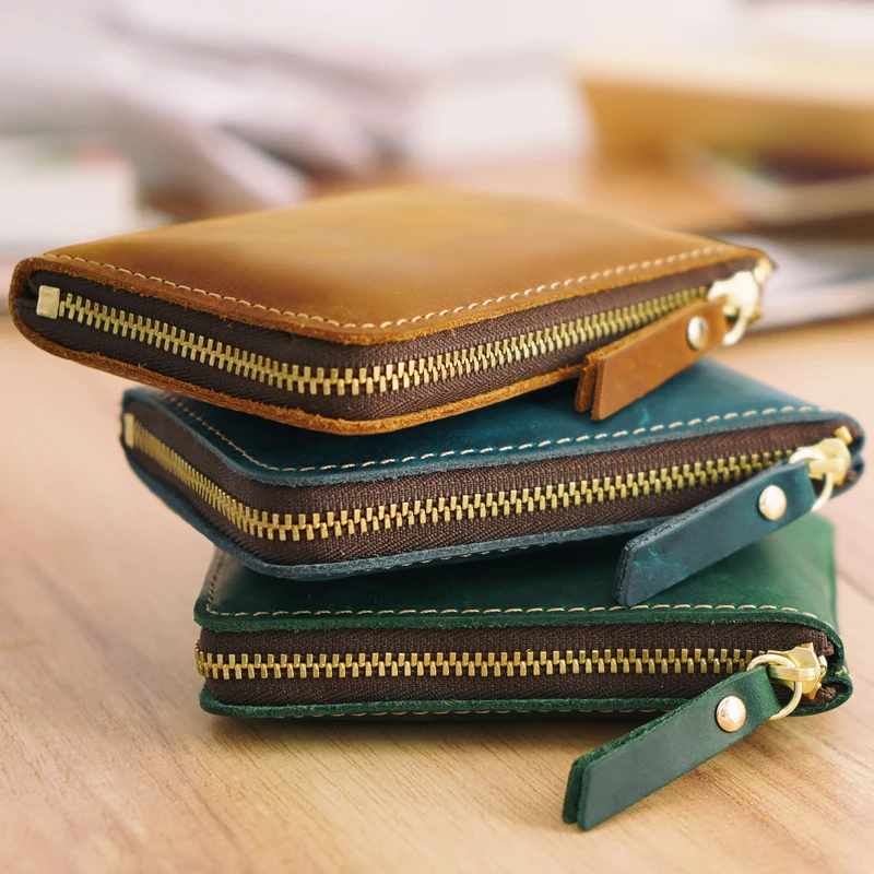wholesale Crazy Horse leather coin purse PK-118 with zip closure