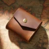 brown Crazy Horse leather snap pouch PL-109 closed view