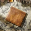 brown Crazy Horse leather spring-frame pouch PL-112 closed view
