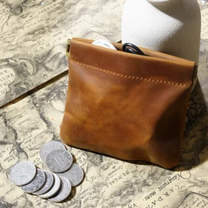 wholesale Crazy Horse leather squeeze pouch PL-112 in brown