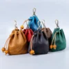 PL-113 top grain leather drawstring coin pouches in six colors