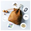 PL-113 leather drawstring pouch for keys coins cards and cables