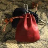 Red and black PL-113 top grain leather drawstring coin pouches