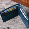 Wholesale blue Crazy Horse leather bifold wallet PQ-102 open view
