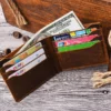 Wholesale Crazy Horse leather bifold wallet PQ-102 open with cards and cash