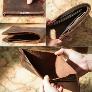 Wholesale Crazy Horse leather wallet PQ-102 slim profile and interior details