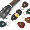PY-008 Crazy Horse leather guitar pick holder with metal key ring