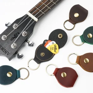 PY-008 Crazy Horse leather guitar pick holder with metal key ring