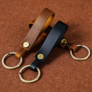 Wholesale Crazy Horse leather loop keychain PY-021 in brown and black