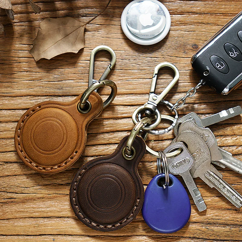 wholesale leather AirTag holder keychain PY-028 with keys