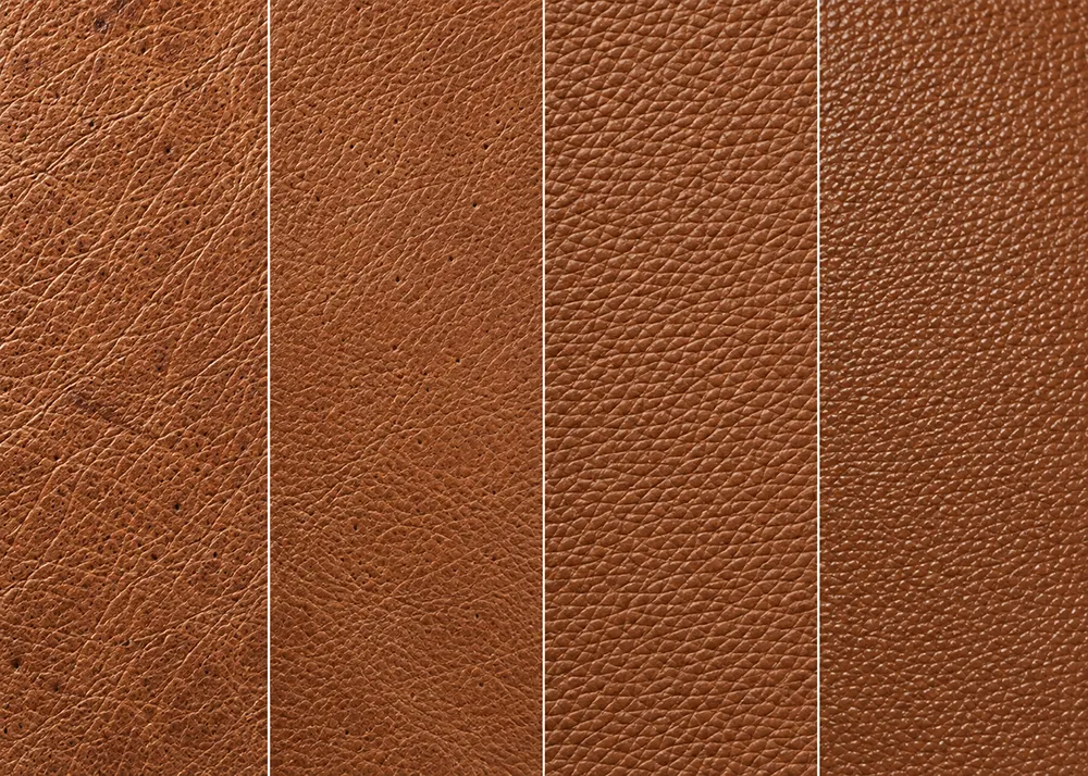 Surface comparison of four common cowhide leather categories