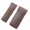 Brown top-grain leather pen pouch T03 in small and large sizes