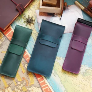 wholesale top grain leather pen pouch T03 in green blue and purple