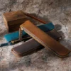 wholesale Crazy Horse leather pencil case T29 in brown blue and coffee