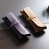 Purple and brown Crazy Horse leather pen pouch color options