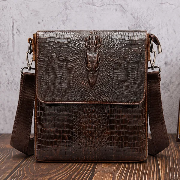 Wholesale brown crocodile embossed leather messenger bag OEM ODM supplier