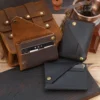 Wholesale Crazy Horse leather envelope card holder PK-120 in coffee and black