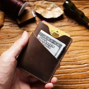 Wholesale Crazy Horse leather card holder PK-126 in brown with cash and card pockets