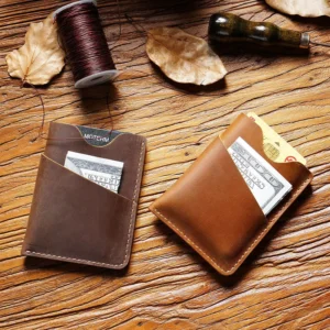 Wholesale Crazy Horse leather card holder PK-126 in coffee and brown