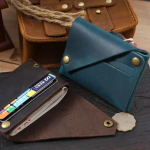 Wholesale Crazy Horse leather envelope card holder PK-120 in blue and coffee