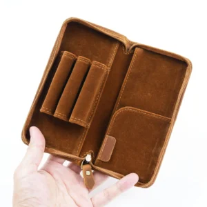 Wholesale Crazy Horse leather pen case T61 open interior with pen slots and pocket