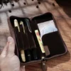 Wholesale Crazy Horse leather pen case T61 with three pen loops and document pocket