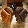 Wholesale Crazy Horse leather utility pouch PL-120 with zipper and carabiner