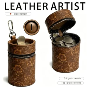 crazy horse leather cylindrical coin purse