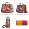 multi coloured leather bag 10661 front side and bottom views