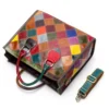 random color patchwork cowhide bag 10661 with detachable shoulder strap