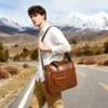 Brown leather laptop briefcase style 1116 with shoulder strap