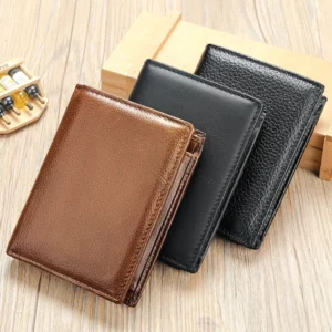 Mens leather personalized wallet 1153 brown black smooth and black lychee grain options