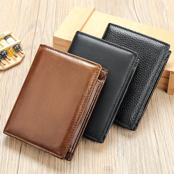 Mens leather personalized wallet 1153 brown black smooth and black lychee grain options