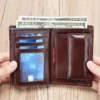 Mens leather personalized wallet 1153 open interior with card photo cash and coin storage