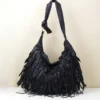 black leather hobo shoulder bag style 253 with layered fringe