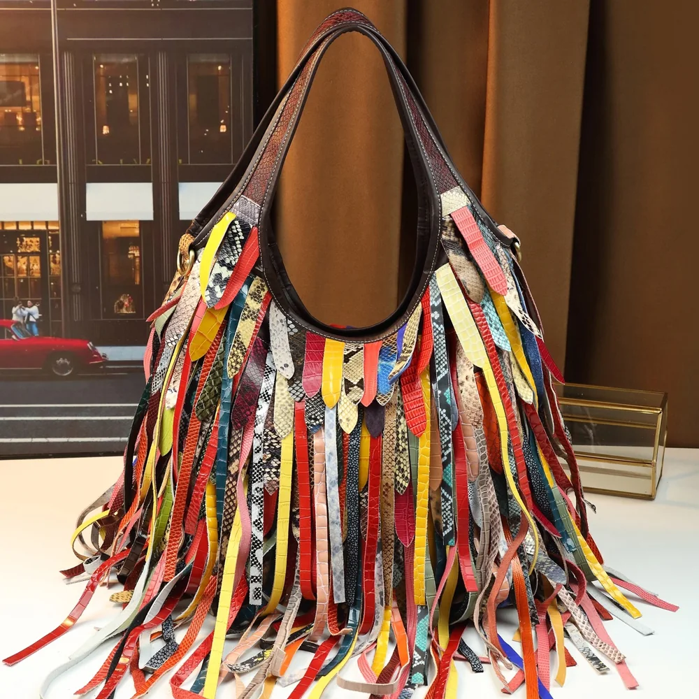 color block bags style 588 in random multicolor cowhide patchwork