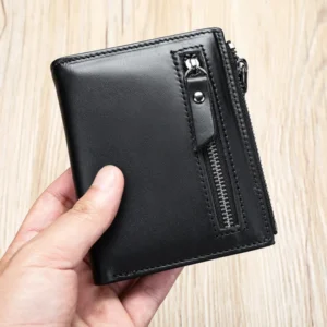 Custom wallets for men 6046 black cowhide zipper wallet