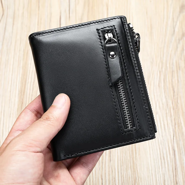Custom wallets for men 6046 black cowhide zipper wallet