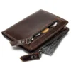 Coffee cowhide wallet 6046 with zippered coin and card pockets