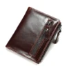 Dark coffee leather wallet 6046 exterior front zipper detail