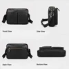 black leather shoulder bag style 6213 front side back and bottom views